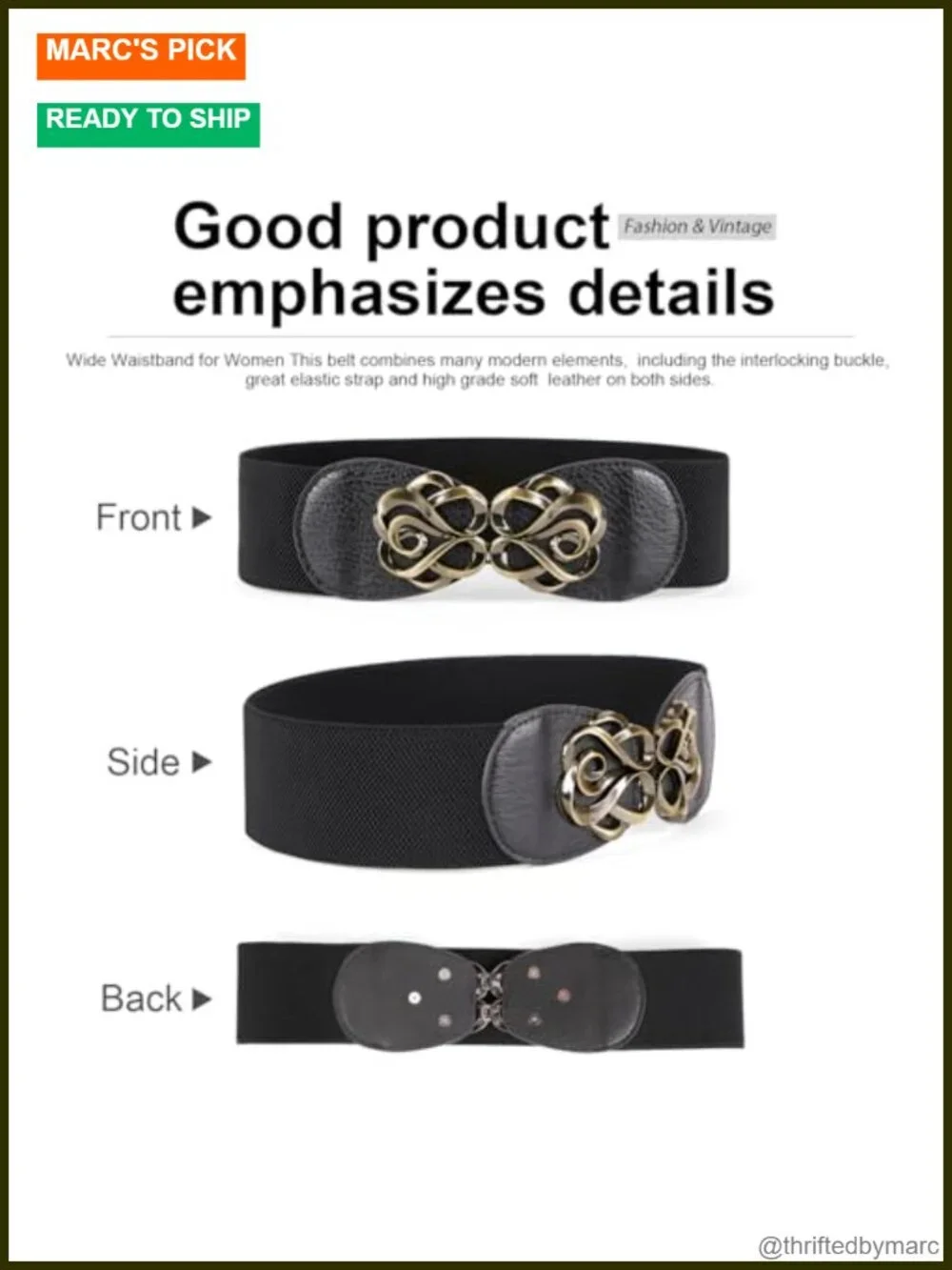 4 Pack Stretchy Elastic Wide Waist Belts with Antique Brass Buckle
